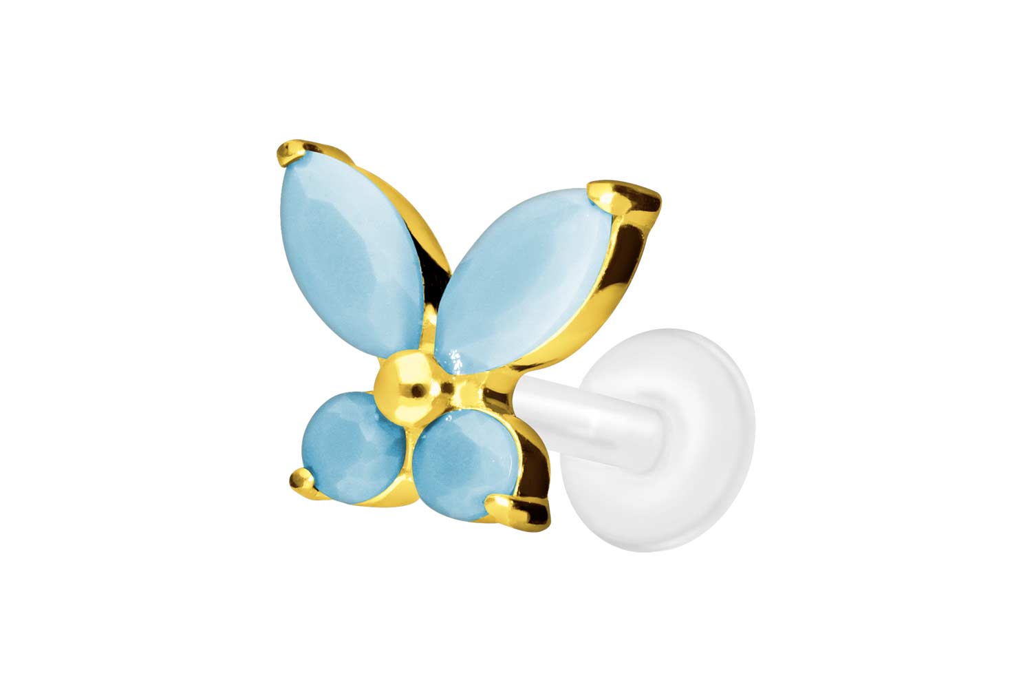 PTFE Labret Piercing mit Innengewinde + Titan-Aufsatz SCHMETTERLING+SYNTHETISCHE TÜRKISE